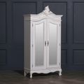 French Style Armoire Wardrobe - Off White Carved - 2 Door Mirror