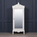 French Style Armoire Wardrobe - White Carved - 1 Door Mirror
