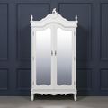French Style Armoire Wardrobe - White Carved - 2 Door Mirror