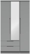 Milan Grey 3 Door Tall Combi Wardrobe - 1 Mirror and LHF 2 Drawers