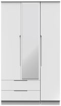 Milan White Gloss 3 Door Tall Combi Wardrobe - 1 Mirror and LHF 2 Drawers