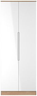 Milan White Gloss and Oak Effect 2 Door Plain Tall Wardrobe