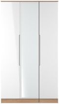 Milan White Gloss and Oak Effect 3 Door Tall Triple Wardrobe - 1 Mirror
