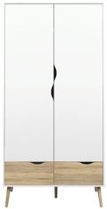 Oslo White and Oak Effect 2 Door 2 Drawer Double Wardrobe