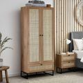 Padstow Double Wardrobe - 2 Door - 1 Drawer - Oak and Rattan