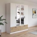 Rauch Bari 181cm 4 Door Combi Wardrobe with Drawers - Alpine White and Artisan Oak