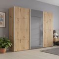 Rauch Beluga Extra 271cm 3 Door Sliding Wardrobe with Grey Mirror - Artisan Oak