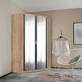 Rauch Celle Super 117cm 2 Door Corner Wardrobe with Mirror - Sonoma Oak and Metallic Dark Grey