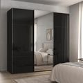 Rauch Contido 242cm 3 Door Sliding Mirror Wardrobe with Extras - Black Glass