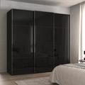 Rauch Contido 242cm 3 Door Sliding Wardrobe with Extras - Black Glass