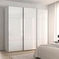 Rauch Contido 242cm 3 Door Sliding Wardrobe with Extras - Crystal White Glass