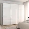 Rauch Contido 271cm 3 Door Sliding Wardrobe with Extras - Crystal White Glass