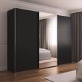 Rauch Contido 301cm 3 Door Sliding Mirror Wardrobe with Extras - Black