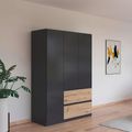 Rauch Costa 136cm 3 Door Wardrobe with Drawers - Metallic Dark Grey and Artisan Oak