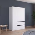 Rauch Costa 136cm 3 Door Wardrobe with Drawers and Metallic Dark Grey Handle - Alpine White