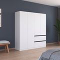 Rauch Costa 181cm 4 Door Wardrobe with Drawers and Metallic Dark Grey Handle - Alpine White