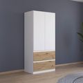 Rauch Costa 91cm 2 Door Wardrobe with Drawers - Alpine White and Artisan Oak