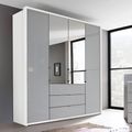 Rauch Erimo 204cm 4 Door Combi Wardrobe with 3 Drawer - Alpine White and Silk Grey Glass