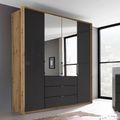 Rauch Erimo 204cm 4 Door Combi Wardrobe with 3 Drawer - Artisan Oak and Basalt Glass