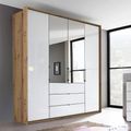 Rauch Erimo 204cm 4 Door Combi Wardrobe with 3 Drawer - Artisan Oak and Crystal White Glass