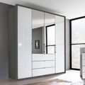 Rauch Erimo 204cm 4 Door Combi Wardrobe with 3 Drawer - Graphite and Crystal White Glass