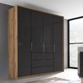 Rauch Erimo 204cm 4 Door Wardrobe with 3 Drawer - Artisan Oak and Basalt Glass