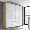 Rauch Erimo 204cm 4 Door Wardrobe with 3 Drawer - Artisan Oak and Crystal White Glass
