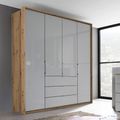 Rauch Erimo 204cm 4 Door Wardrobe with 3 Drawer - Artisan Oak and Silk Grey Glass