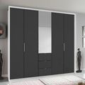 Rauch Erimo 254cm 5 Door Combi Wardrobe with 3 Drawer - Alpine White and Basalt Glass