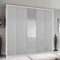 Rauch Erimo 254cm 5 Door Combi Wardrobe with 3 Drawer - Alpine White and Silk Grey Glass