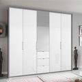 Rauch Erimo 254cm 5 Door Combi Wardrobe with 3 Drawer - Silk Grey and Crystal White Glass