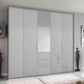 Rauch Erimo 254cm 5 Door Combi Wardrobe with 3 Drawer - Silk Grey and Silk Grey Glass