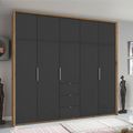 Rauch Erimo 254cm 5 Door Wardrobe with 3 Drawer - Artisan Oak and Basalt Glass