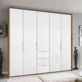 Rauch Erimo 254cm 5 Door Wardrobe with 3 Drawer - Artisan Oak and Crystal White Glass