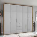 Rauch Erimo 254cm 5 Door Wardrobe with 3 Drawer - Artisan Oak and Silk Grey Glass