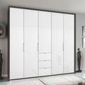 Rauch Erimo 254cm 5 Door Wardrobe with 3 Drawer - Graphite and Crystal White Glass