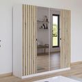 Rauch Genua 181cm 4 Door Wardrobe with Mirror - Alpine White and Artisan Oak