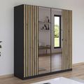 Rauch Genua 181cm 4 Door Wardrobe with Mirror - Metallic Dark Grey and Artisan Oak