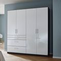 Rauch Homburg 181cm 4 Door Wardrobe with Drawer - Metallic Dark Grey and High Gloss White