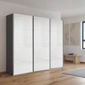 Rauch Kulmbach 203cm 3 Door Sliding Wardrobe - Metallic Dark Grey and White High Gloss