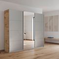Rauch Kulmbach 203cm 3 Door Sliding Wardrobe with Mirror - Artisan Oak and Grey High Gloss