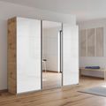 Rauch Kulmbach 203cm 3 Door Sliding Wardrobe with Mirror - Artisan Oak and White High Gloss