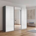 Rauch Kulmbach 203cm 3 Door Sliding Wardrobe with Mirror - Metallic Dark Grey and White High Gloss
