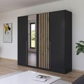 Rauch Lamella 226cm 4 Door Wardrobe with Mirror - Metallic Dark Grey and Artisan Oak