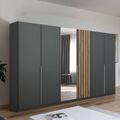 Rauch Lamella 271cm 6 Door Wardrobe with Mirror - Metallic Dark Grey and Artisan Oak