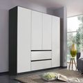 Rauch Mainz 181cm 4 Door Wardrobe with Drawer - Metallic Dark Grey and Alpine White
