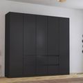 Rauch Mainz Plus 226cm 5 Door Wardrobe with Drawer - Metallic Dark Grey and Grey High Gloss