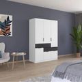 Mats Wardrobe - 136cm - 4 Door - 6 Drawer - Alpine White & Metallic Dark Grey