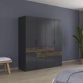 Rauch Mats 181cm 5 Door Wardrobe with Drawer - Metallic Dark Grey and Atlantic Dark Oak
