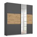 Rauch Miro 175cm 2 Door Sliding Wardrobe with Mirror - Metallic Dark Grey and Artisan Oak